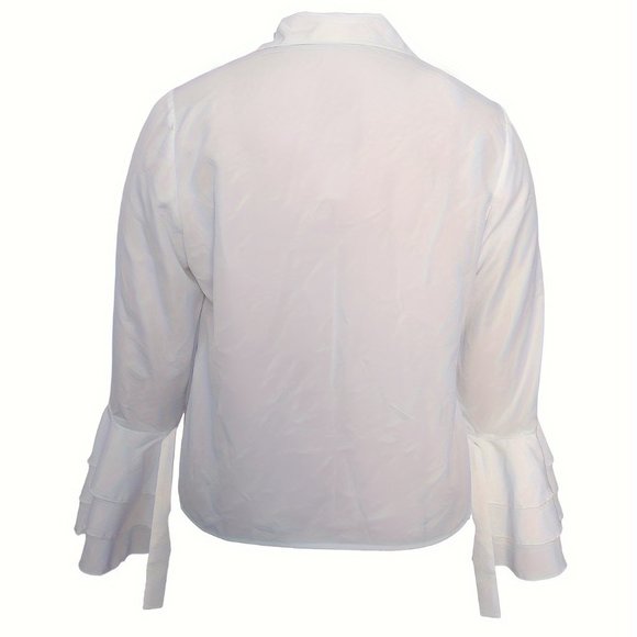 Elegant Layered Ruffle Sleeve Button Up Turn Down Collar Blouse - Picture 6 of 9